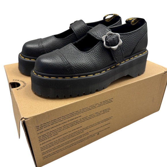 Dr. Martens Shoes - Dr.Martens Addina Floral Mary Janes Shoe Black Chunky Grundge aesthetic size 7
